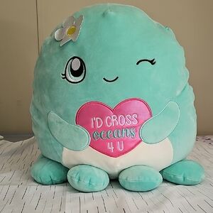 Charming Plush Dinosaur Pillow with Heart and Flower